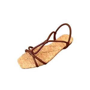 VINCE. Womens Brown Cork Hazen Square Toe Slip On Leather Slingback Sandal 8.5 M